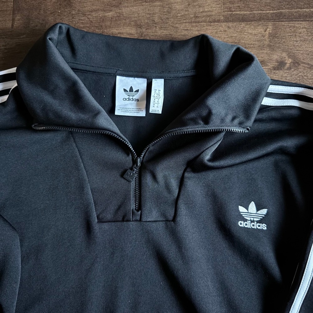 Adidas Originals Mens XL Black 1/4 Zip Funnelneck Trefoil Pullover - Picture 2 of 6